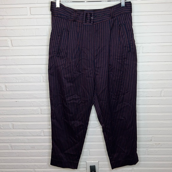 Cartonnier By Anthropologie Red and Navy Striped Trousers, Women Size 10 - Picture 1 of 10
